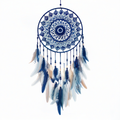 Acchiappasogni sospeso 45 x 100 cm in corda blu con piume decorative stile boho