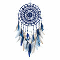 Acchiappasogni sospeso 45 x 100 cm in corda blu con piume decorative stile boho