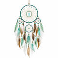 Acchiappasogni sospeso 50 x 100 cm in corda e piume verde turchese stile boho