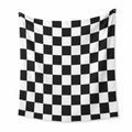 Arazzo da parete 150 x 130 cm in poliestere nero e bianco a scacchi con occhielli