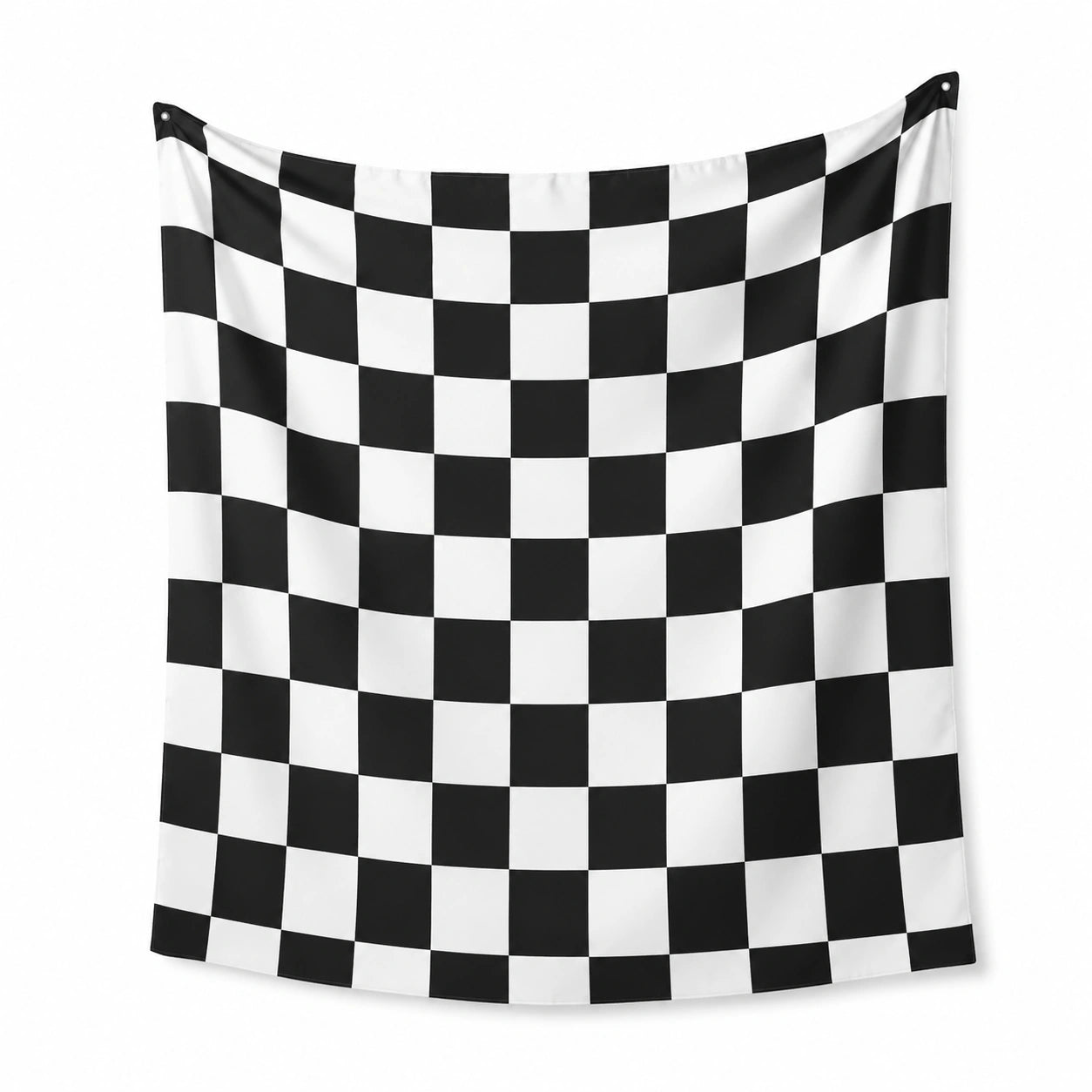 Arazzo da parete 150 x 130 cm in poliestere nero e bianco a scacchi con occhielli