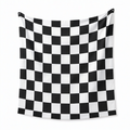 Arazzo da parete 150 x 130 cm in poliestere nero e bianco a scacchi con occhielli