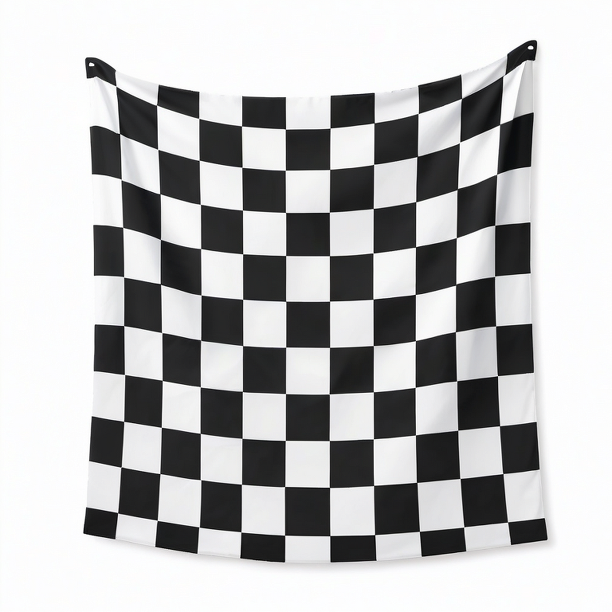 Arazzo da parete 150 x 130 cm in poliestere nero e bianco a scacchi con occhielli