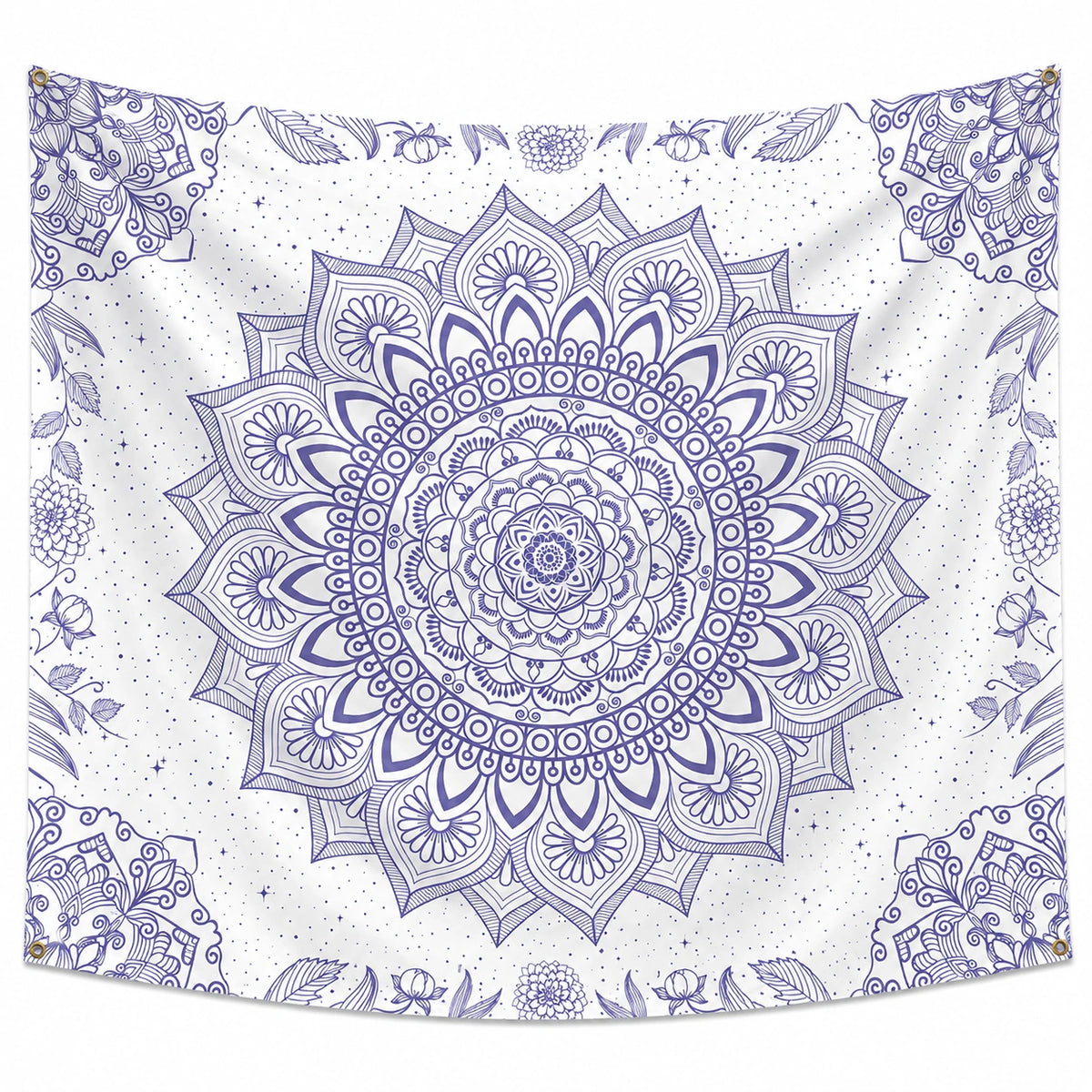 Arazzo da parete 150 x 150 cm in tessuto bianco e viola con mandala floreale - decorazione sospesa