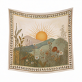 Arazzo da parete 150 x 150 cm in tessuto beige con paesaggio floreale stile botanico