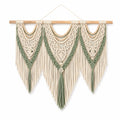 Arazzo da parete 110 x 100 cm in cotone beige e verde salvia con asta in legno stile boho