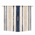 Arazzo da parete in macramè 100 x 100 cm beige/blu in cotone con asta in legno stile boho