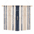 Arazzo da parete in macramè 100 x 100 cm beige/blu in cotone con asta in legno stile boho