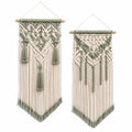 Set di 2 arazzi da parete in corda di cotone beige e verde salvia 40 x 85 cm stile boho