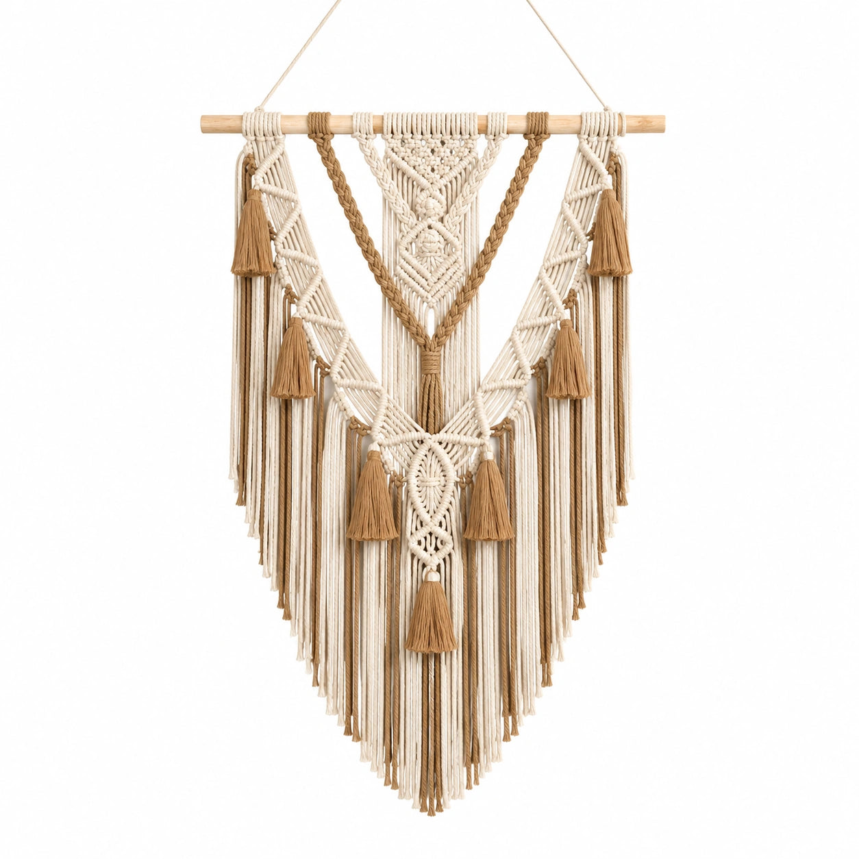 Arazzo da parete in macramè 50 x 100 cm cotone beige/marrone stile bohémien