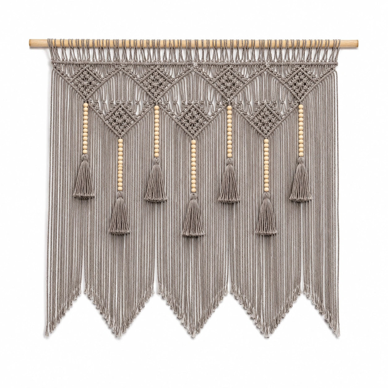 Arazzo da parete in cotone 100 x 120 cm grigio beige stile boho con frange