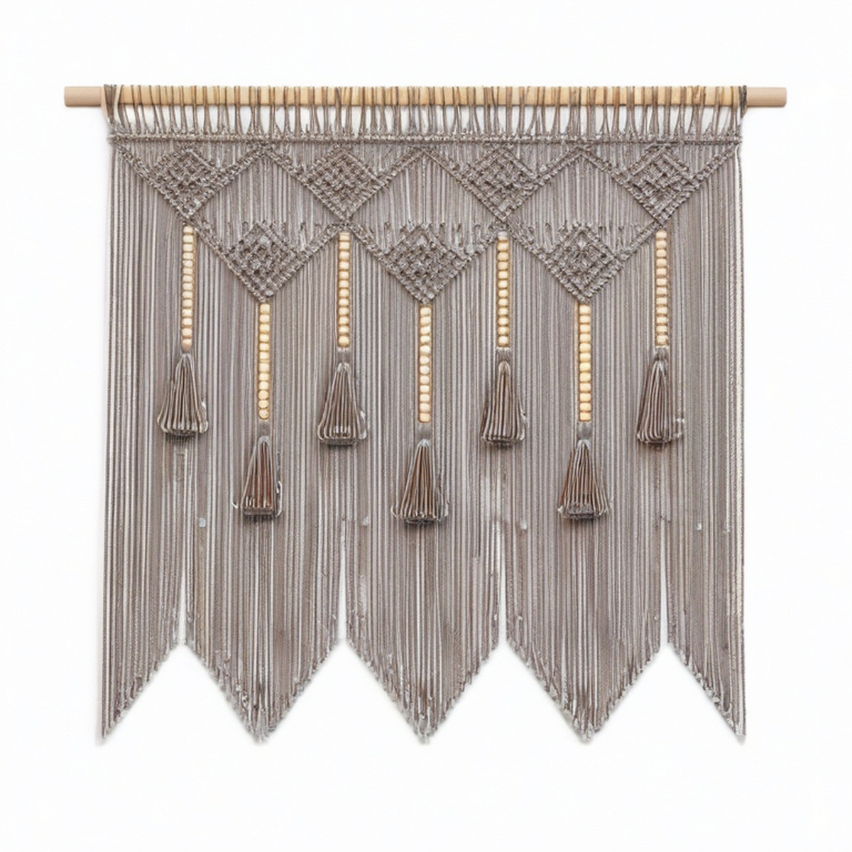Arazzo da parete in cotone 100 x 120 cm grigio beige stile boho con frange