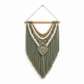 Arazzo da parete macramè 45 x 80 cm in cotone verde salvia con frange stile boho