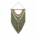 Arazzo da parete macramè 45 x 80 cm in cotone verde salvia con frange stile boho