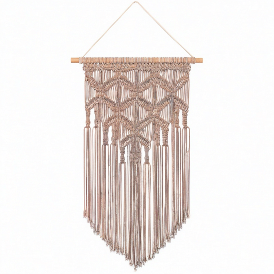 Arazzo da parete 50 x 100 cm in cotone beige con frange stile boho