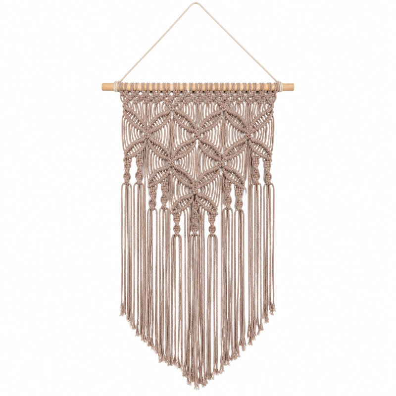 Arazzo da parete 50 x 100 cm in cotone beige con frange stile boho