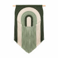 Arazzo da parete 40 x 75 cm in cotone verde e avorio con frange stile boho