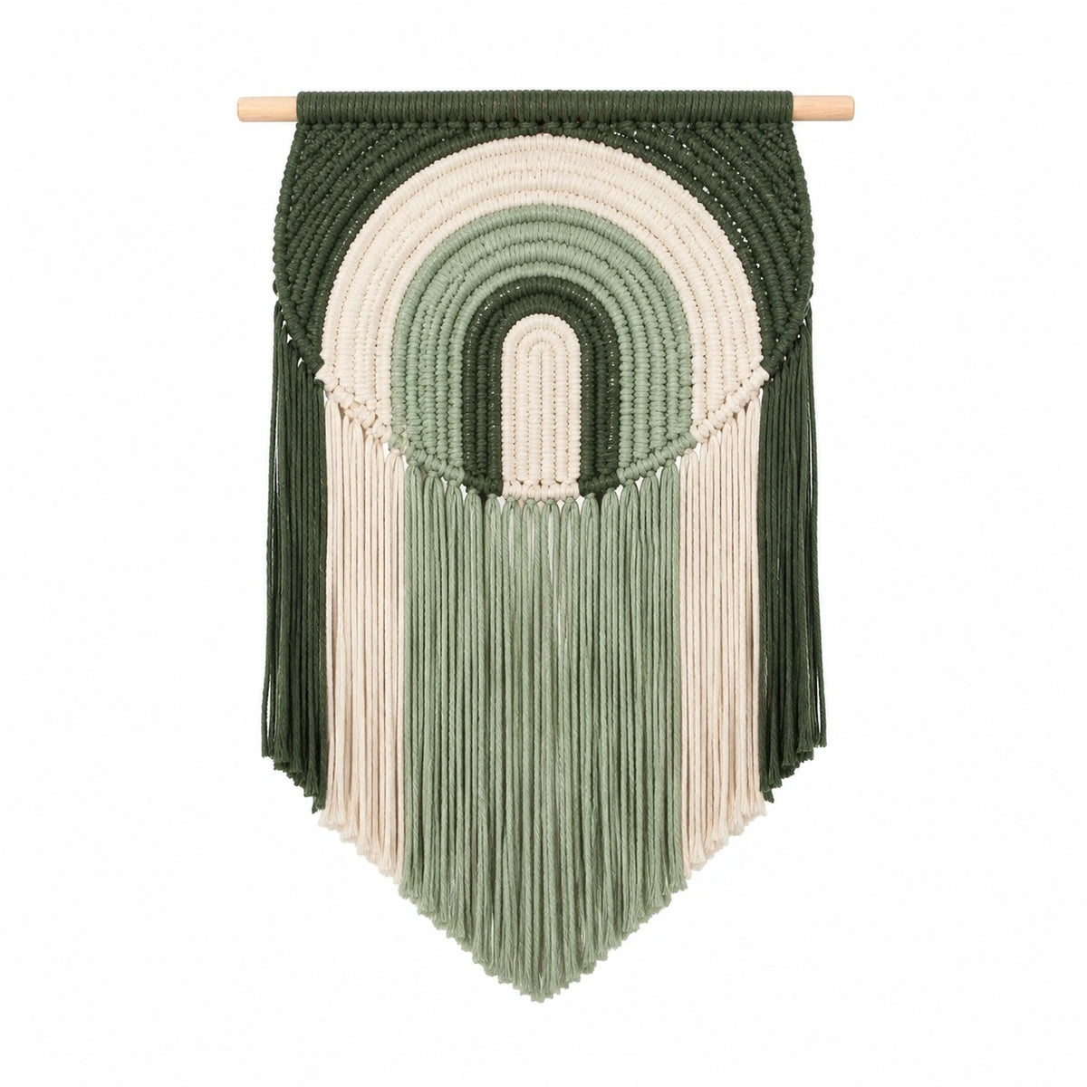 Arazzo da parete 40 x 75 cm in cotone verde e avorio con frange stile boho