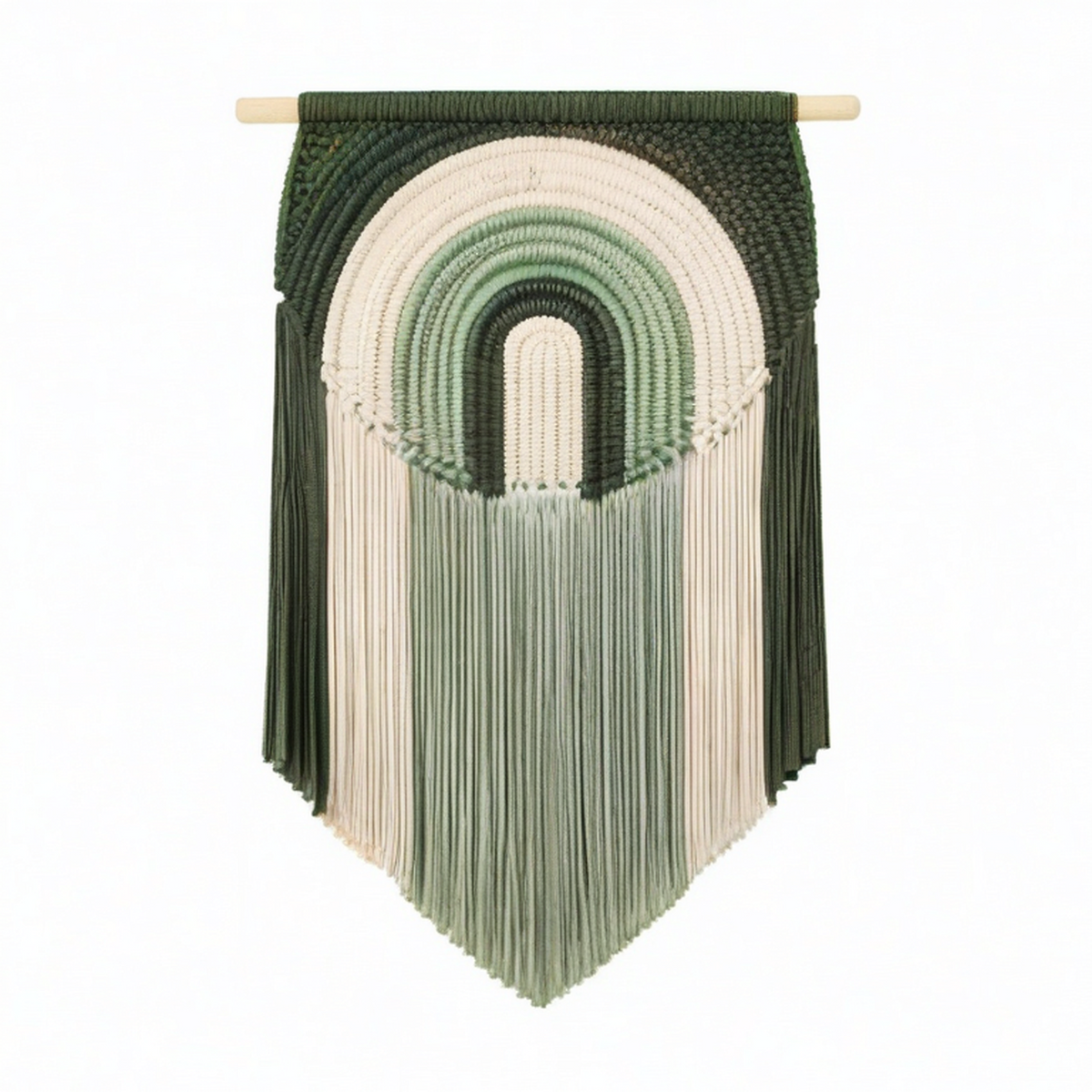 Arazzo da parete 40 x 75 cm in cotone verde e avorio con frange stile boho