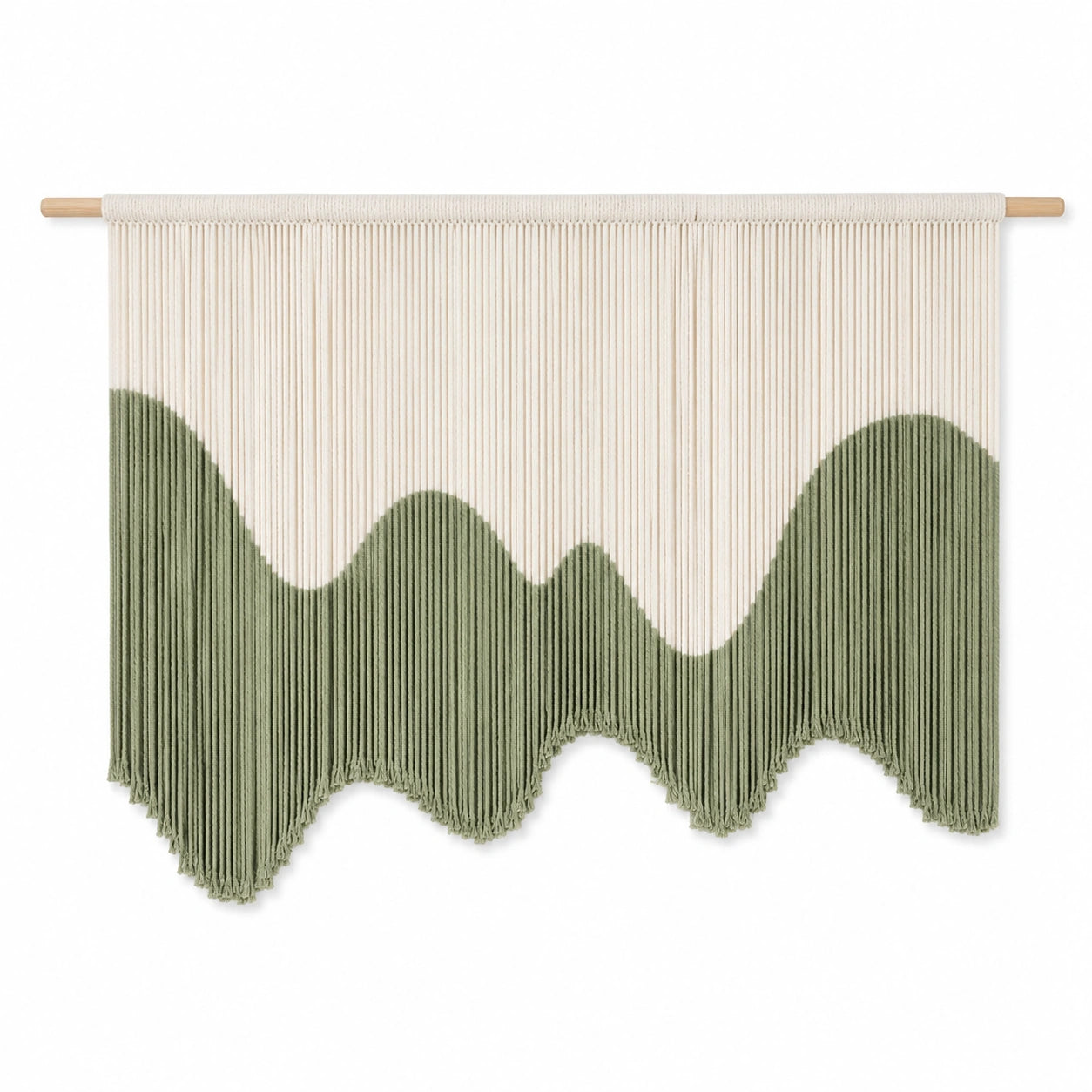 Arazzo da parete 120 x 80 cm in cotone beige verde con frange stile boho