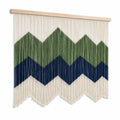 Arazzo da parete 90 x 100 cm in cotone verde blu e avorio con asta in legno stile geometrico