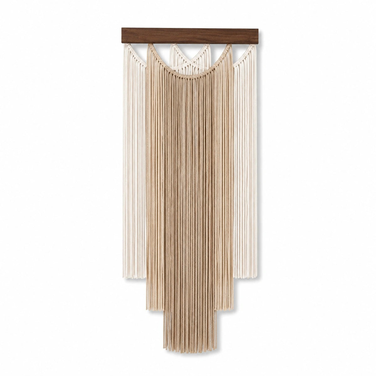 Arazzo da parete 50 x 100 cm in corda tessile beige e legno marrone - decorazione macramè boho