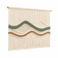 Arazzo da parete 90 x 100 cm in corda di cotone beige verde e marrone con frange stile boho