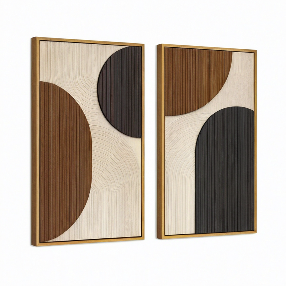 Set di quadri da parete 40 x 80 cm in legno marrone beige e nero - decorazione geometrica moderna
