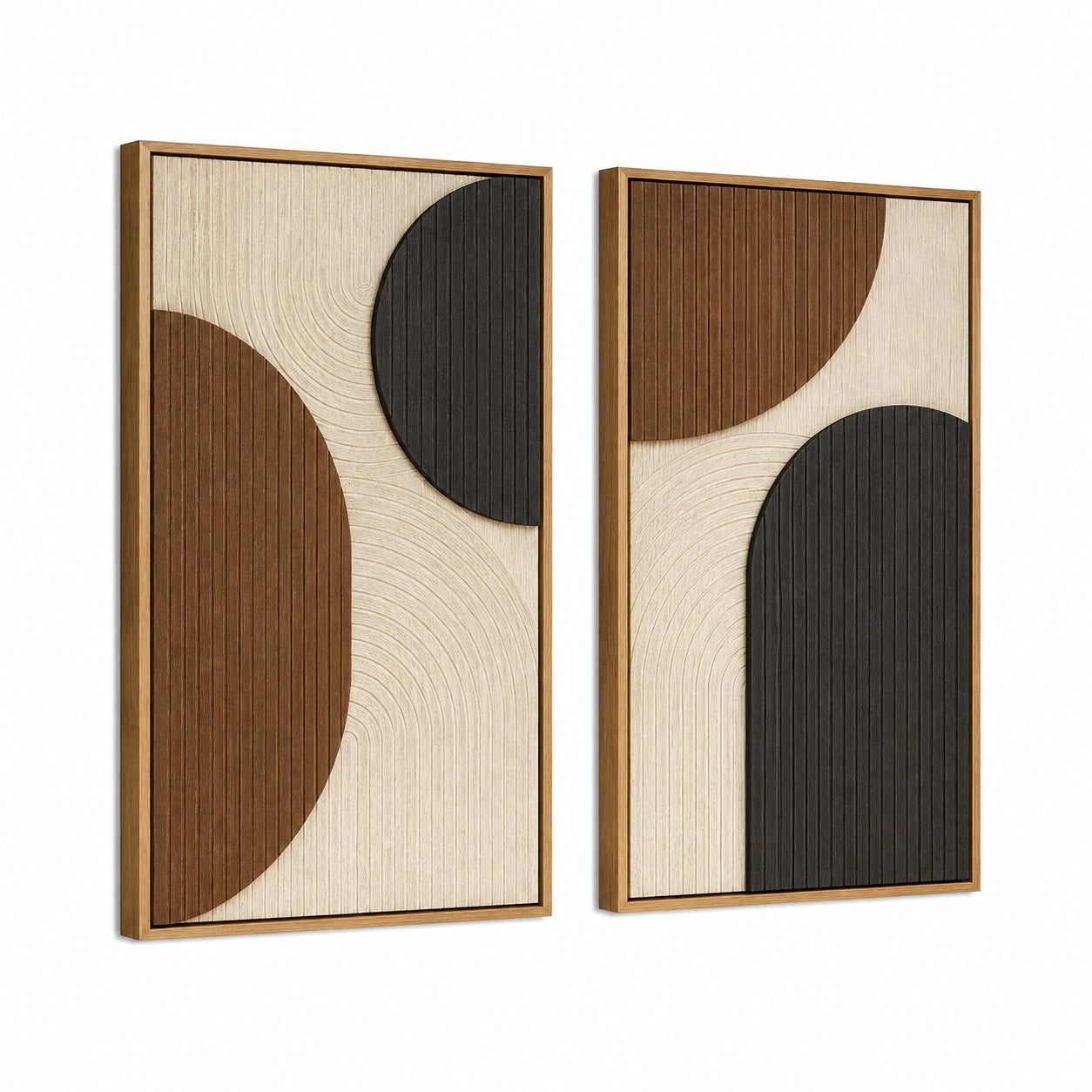 Set di quadri da parete 40 x 80 cm in legno marrone beige e nero - decorazione geometrica moderna