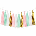 Ghirlanda decorativa con nappe 300 x 35 cm in carta rosa menta bianco oro per feste