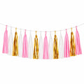 Ghirlanda decorativa con nappe 300 x 35 cm in carta rosa bianco e oro per feste