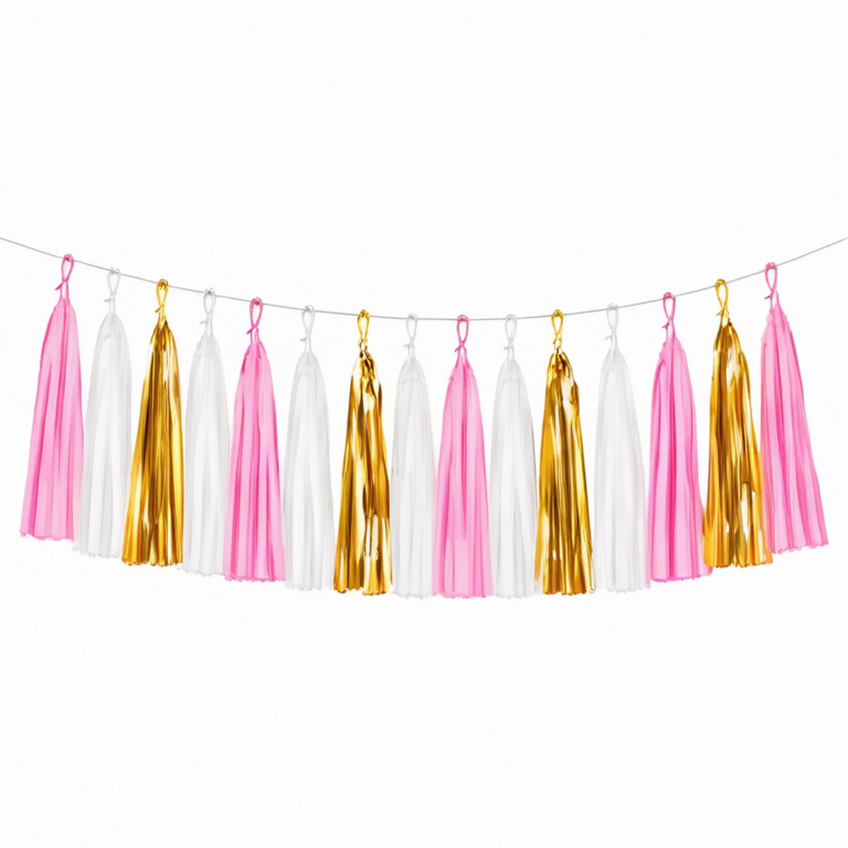 Ghirlanda decorativa con nappe 300 x 35 cm in carta rosa bianco e oro per feste