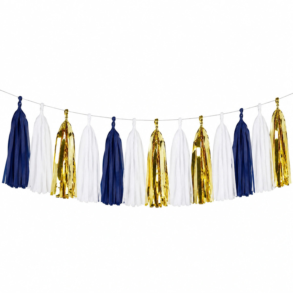 Ghirlanda di nappe 300 cm in carta blu bianco oro per feste